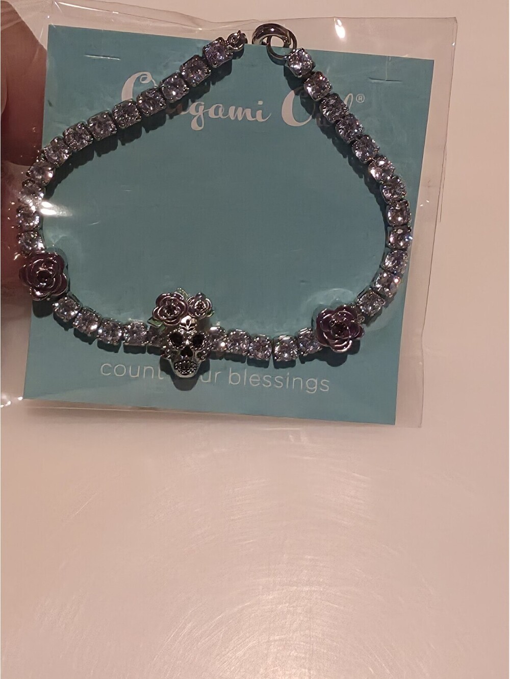 Origami Owl Silver Sugar Skull Crystal Tennis Bolo Bracelet HALLOWEEN 2022 NEW
